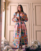 Zodiac Quilted Cotton Robe by Kip & Co with zodiac pictures and pink pockets