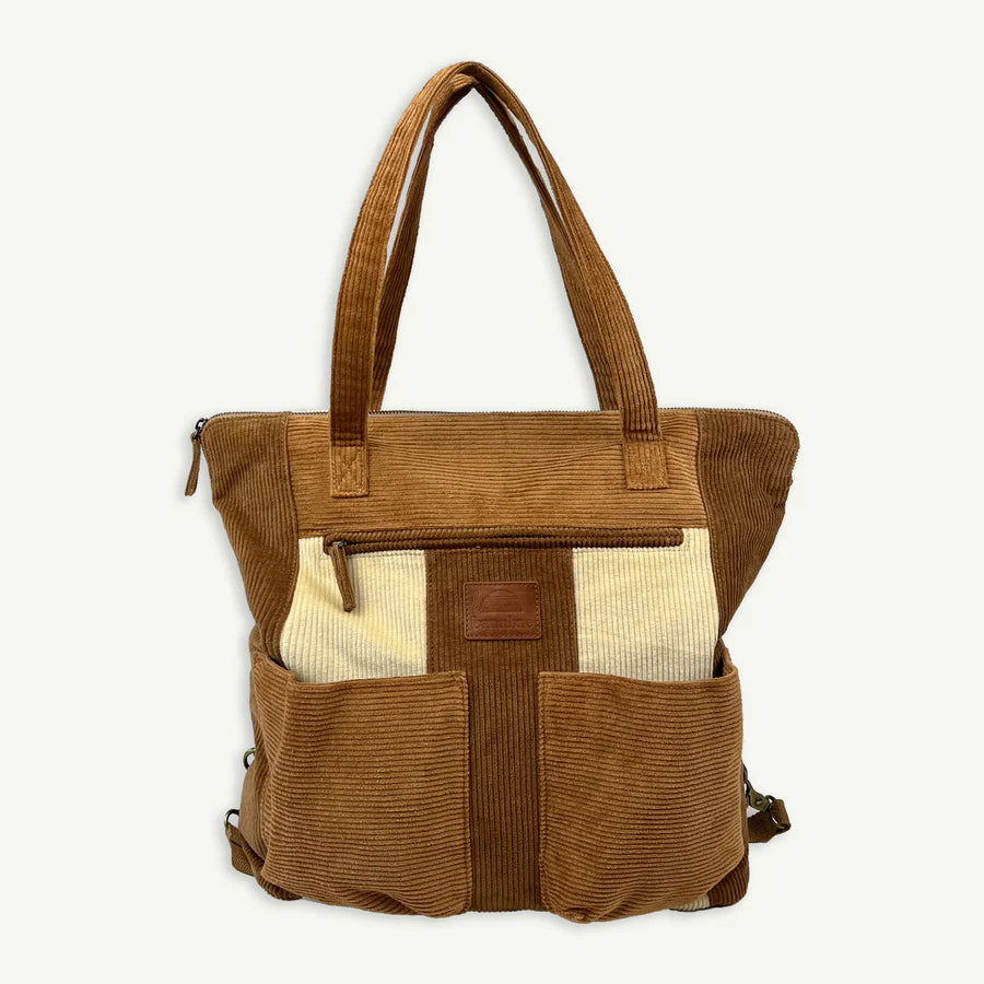 brown cord backpack by Banabae