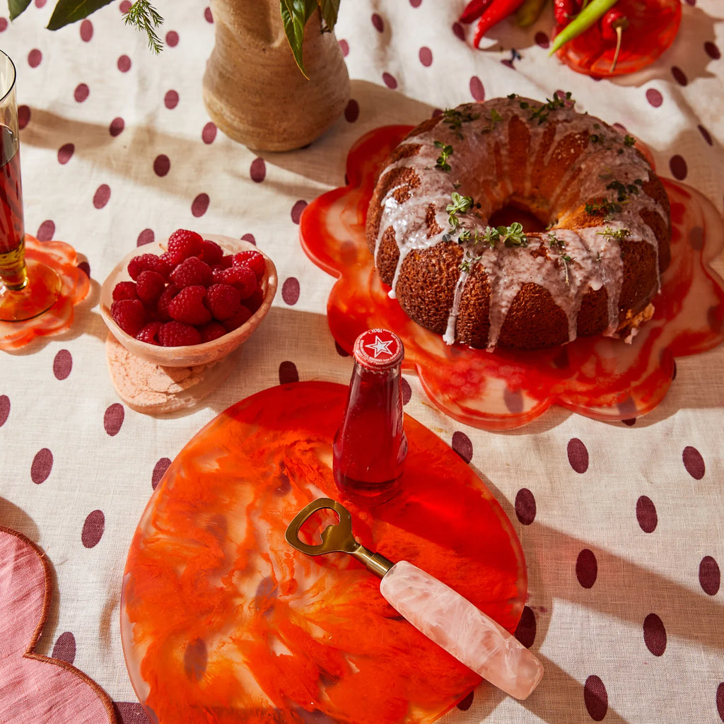 Candice Board Mandarin by Sage & Clare table display of resin serving platters