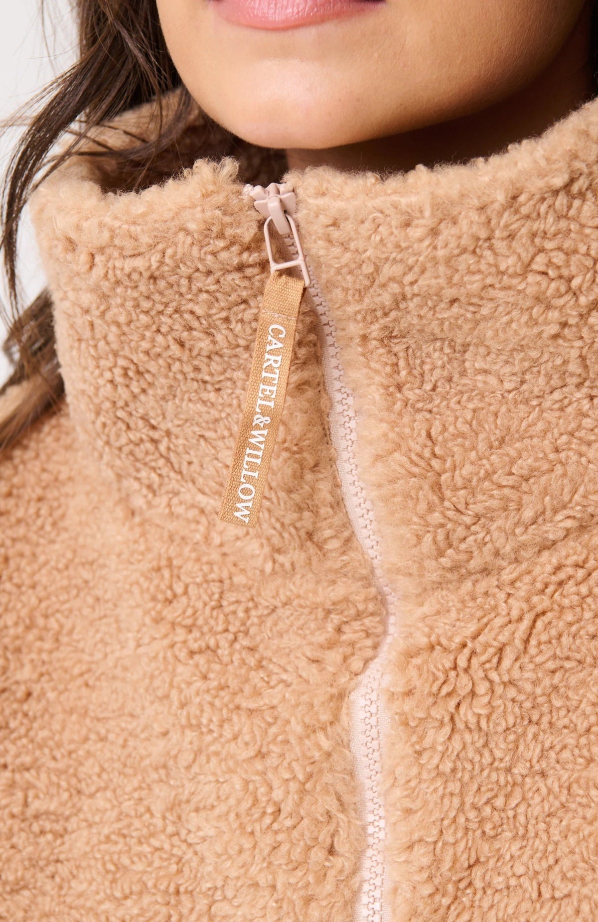 Celeste Pullover Biscuit Sweater Cartel & Willow zipper detail