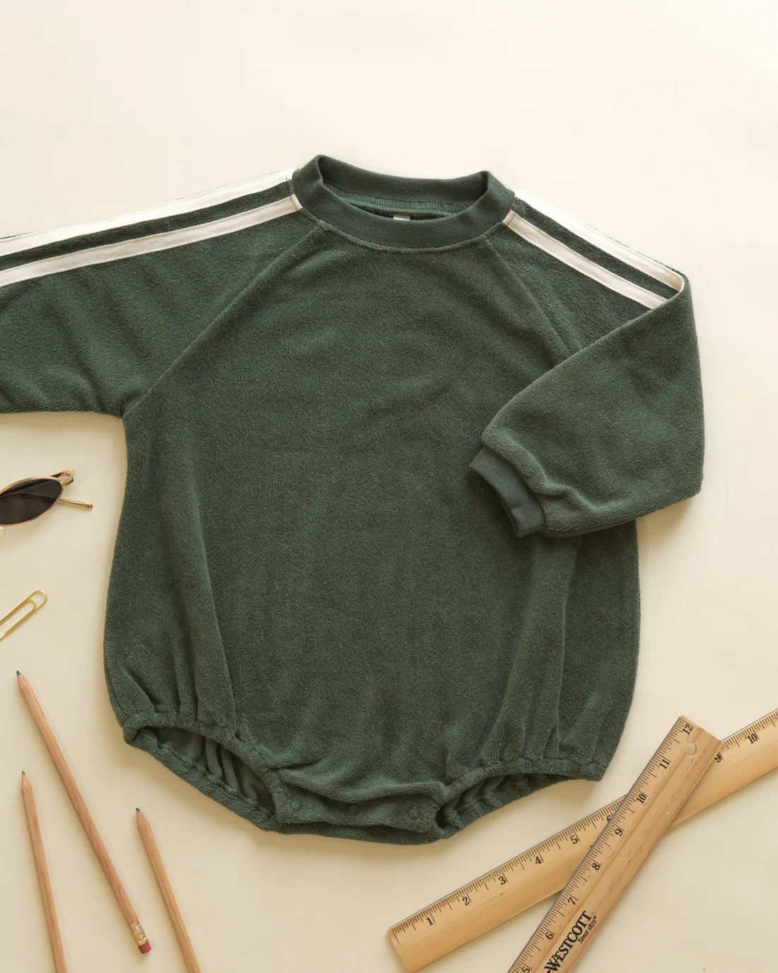 Crewneck Romper Green by Rylee + Cru