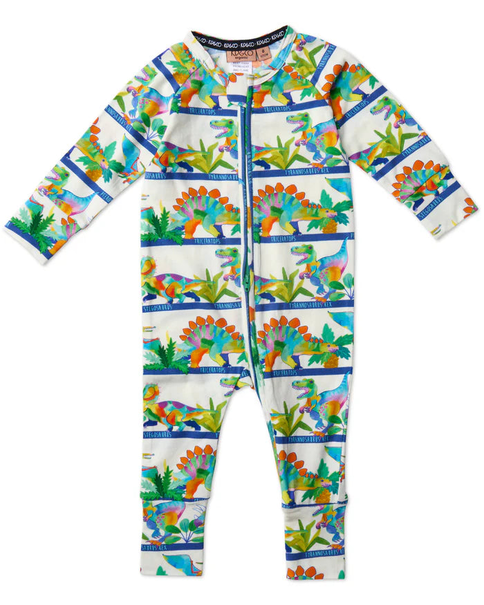 Dino safari long sleeve zip romper