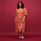 Fidel Dress 3/4 Sleeve by Sage & Clare brown and cream chain link pattern