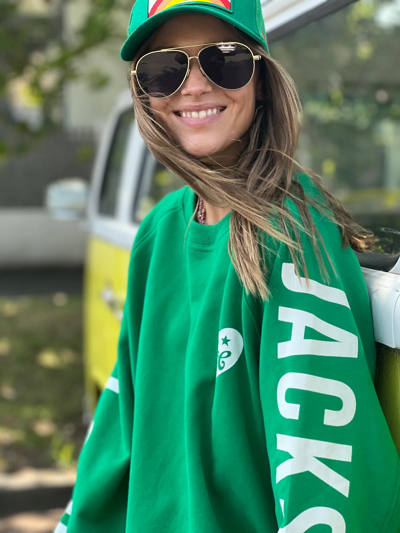 green oversized ski jumper by Hammill & Co