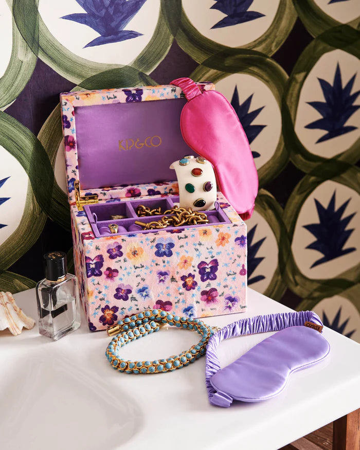 Large jewellery box with purple, pink and yellow flowers