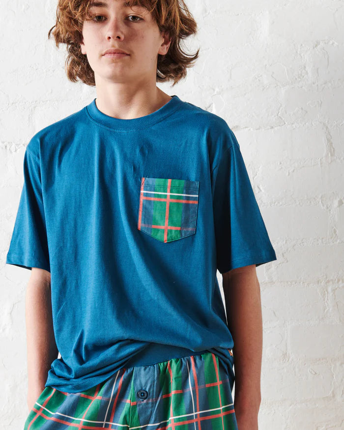 Teen Boy blue and green check sleepwear set