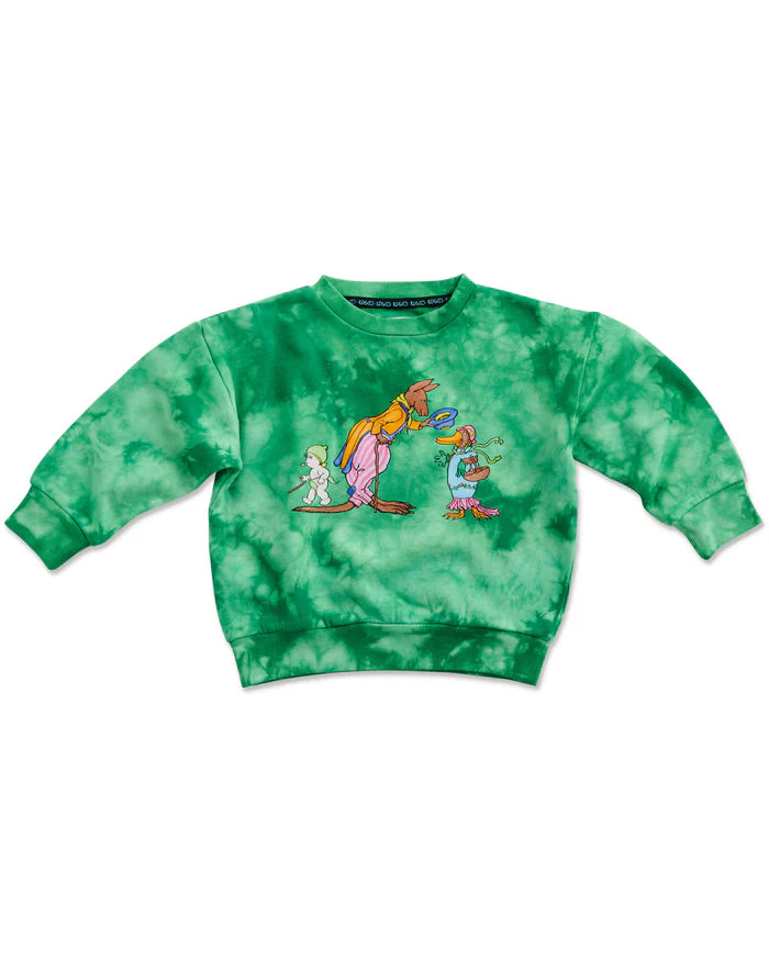 Kip&Co collaboration with May Gibbs featuring the Kangaroo Tie Dye Sweater for Kids