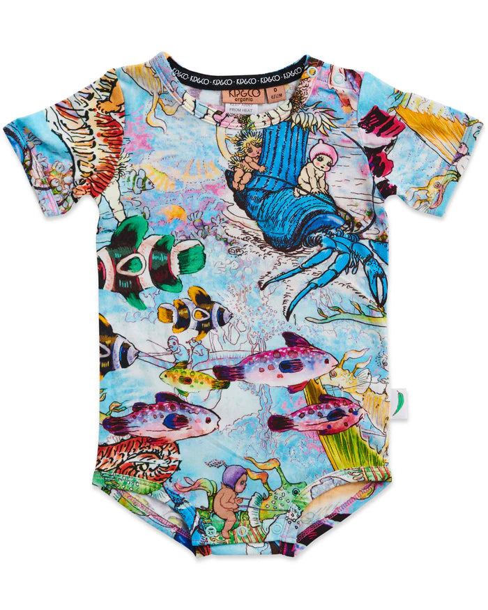 Waterworld short sleeve romper by Kip and Co in collaboration with May Gibbs