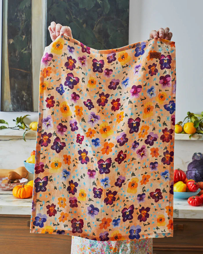 Pansy Linen Tea Towel by 