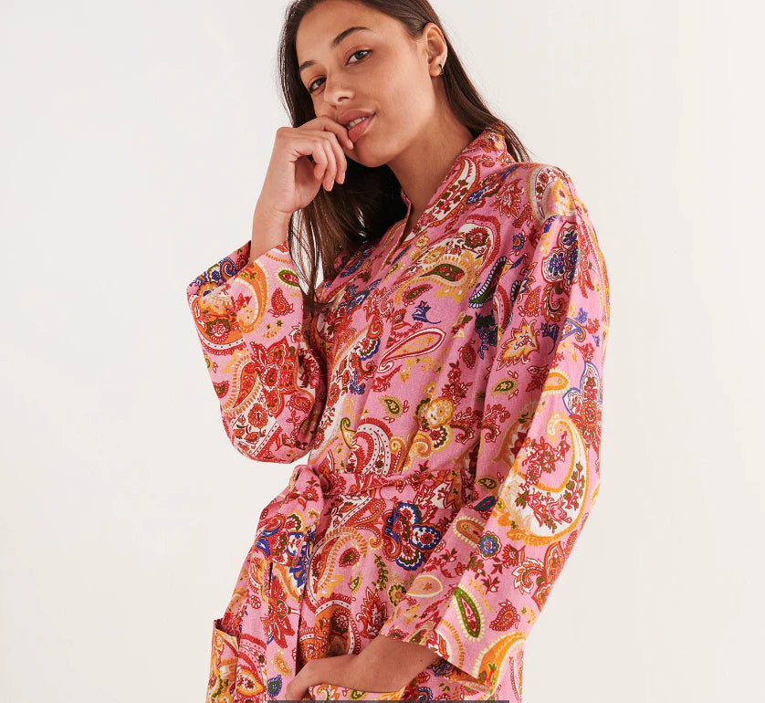 paisley linen robe by Kip and Co