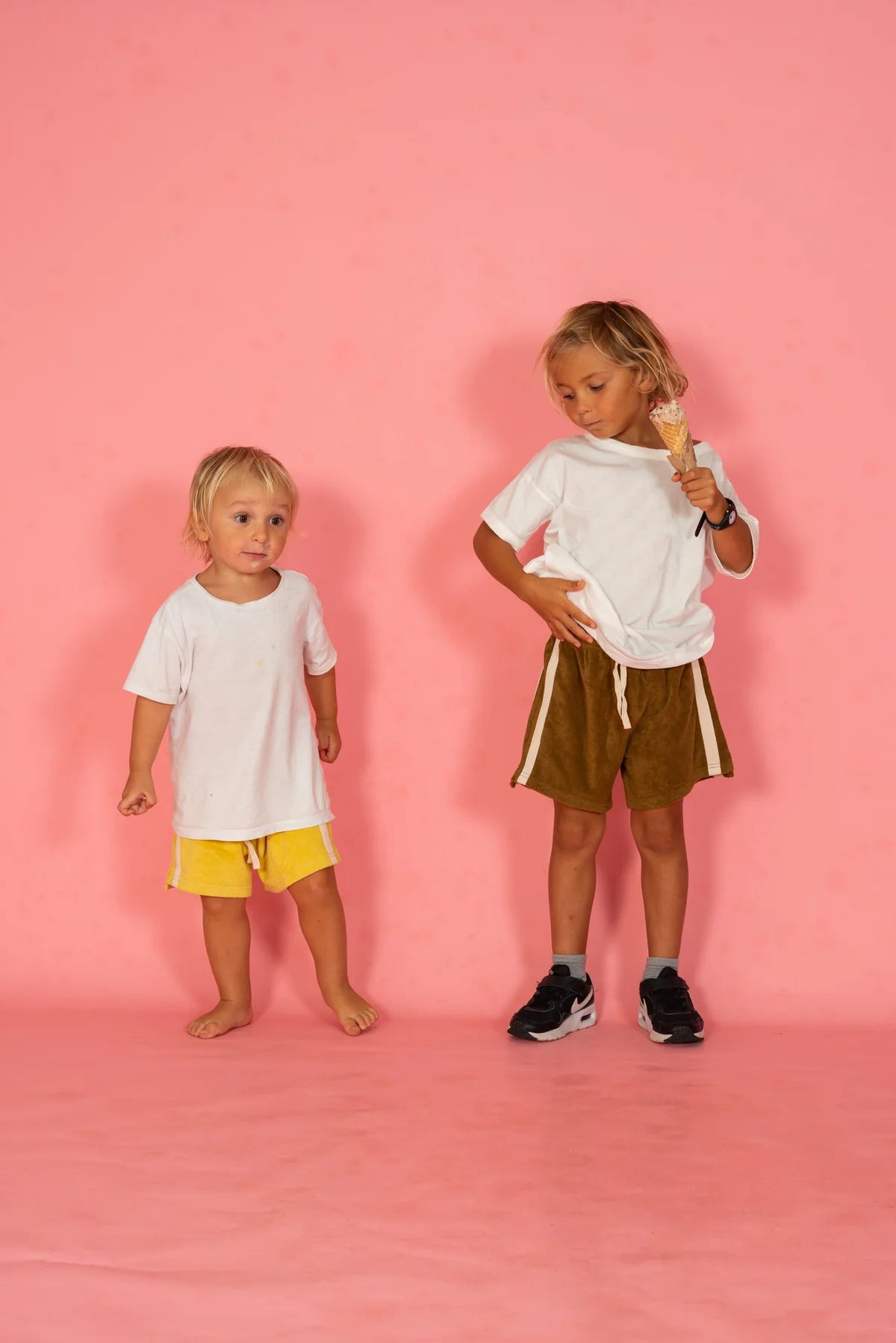Kids wearing Atmosea terry towelling shorts