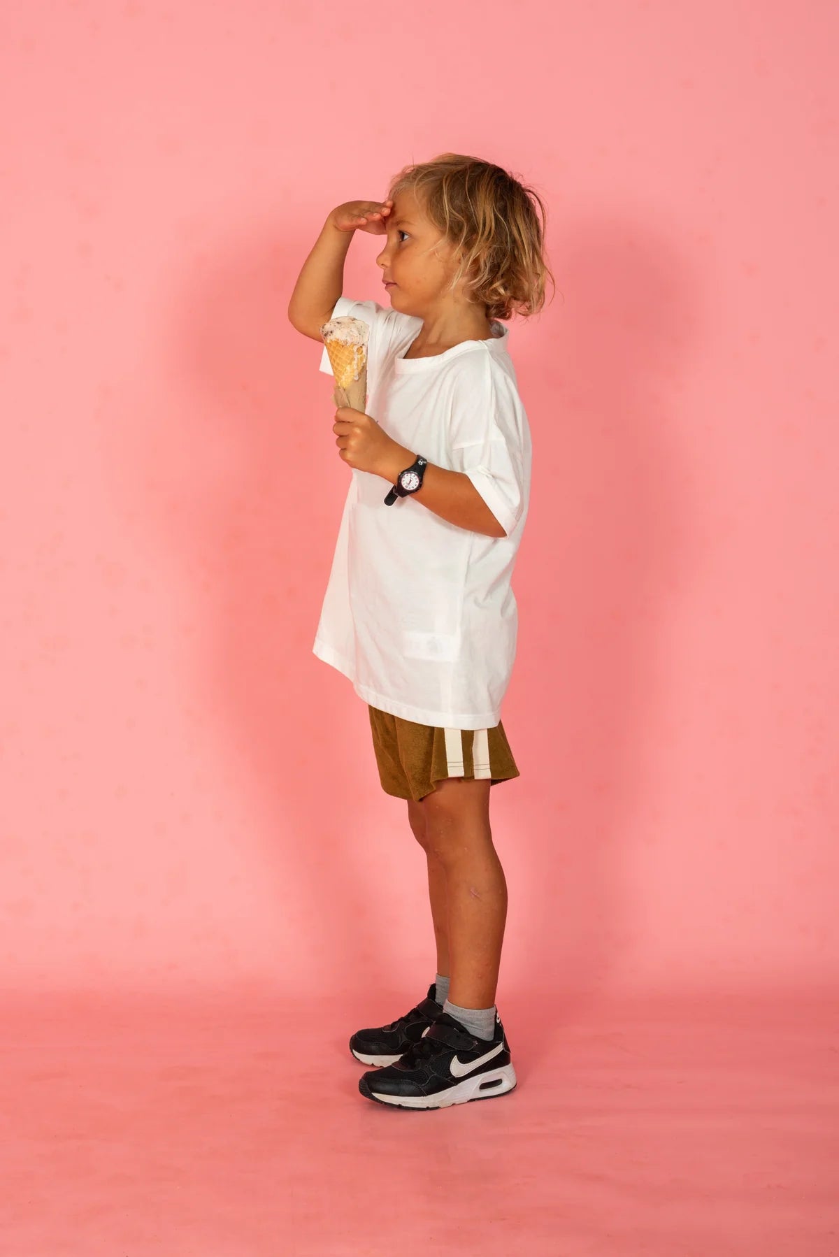 boy wearing Mini Terry Short - Army Green by Atmosea