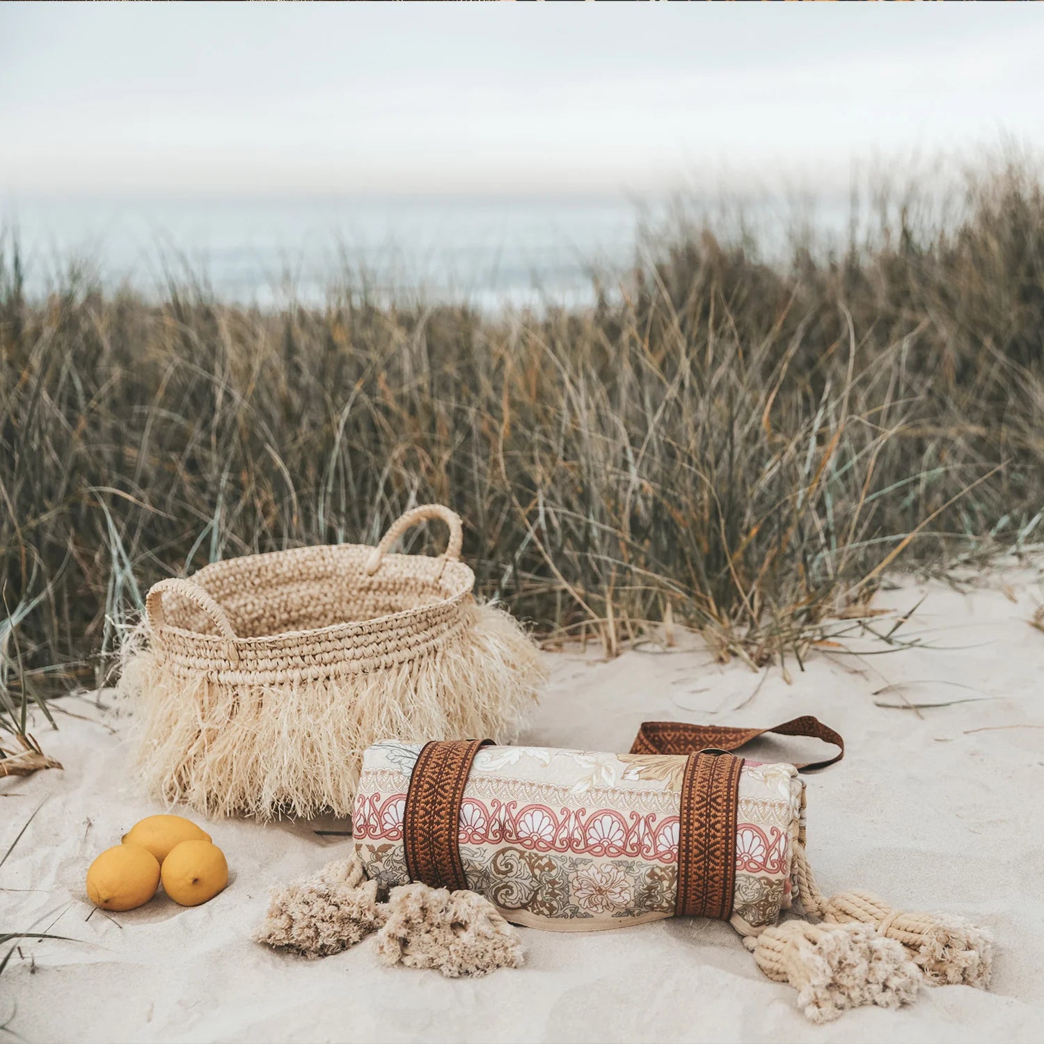 Beachside picture of the Emerald Forest picnic rug by wandering folk