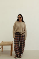 *pre-order* Vali check pant - brown/blue check by By Billie