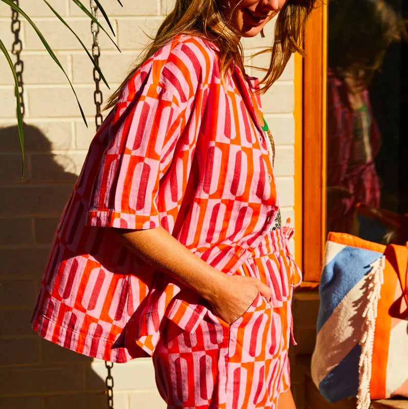 redondo lounge set by sage and clare worn by model in the sun