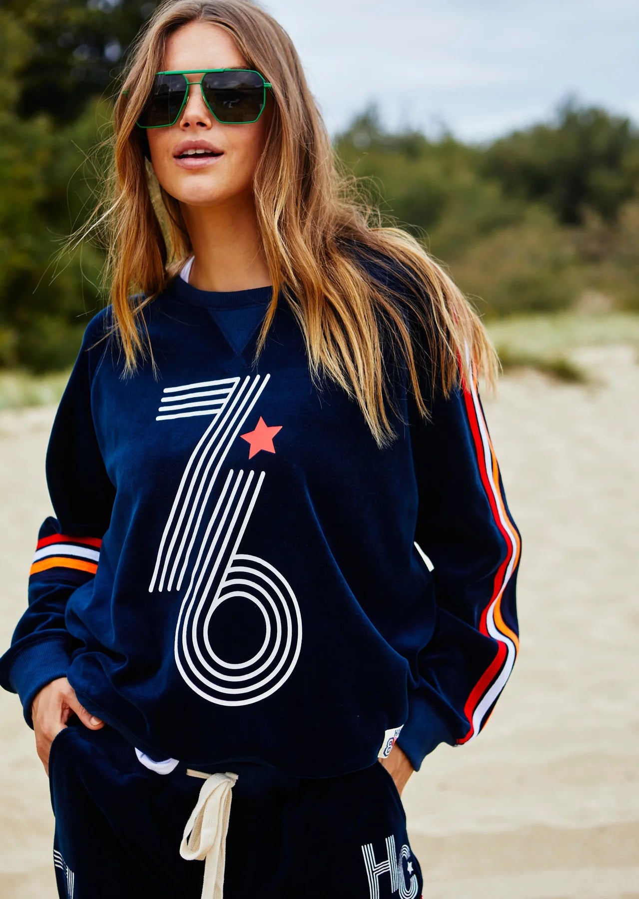 Retro 76 Navy Velour Sweater by Hammill and Co