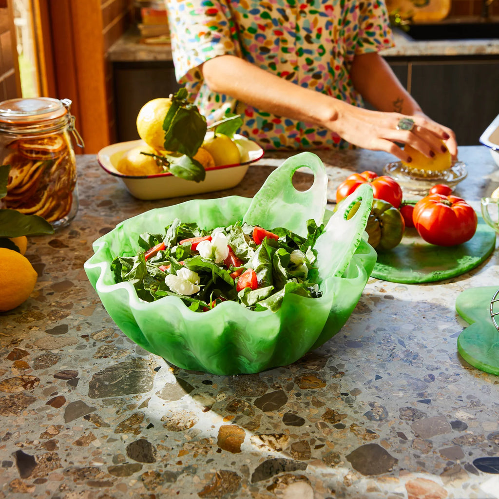 Sage & Clare Venus Bowl in Perilla Green with salad servers