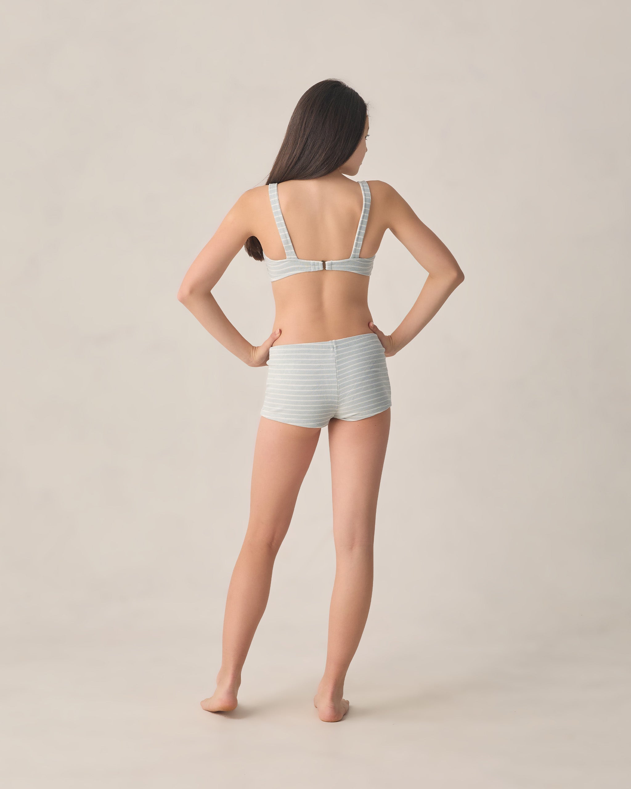 back view of Teen Alaya Bikini Set Seafoam Stripe by Rylee + Cru