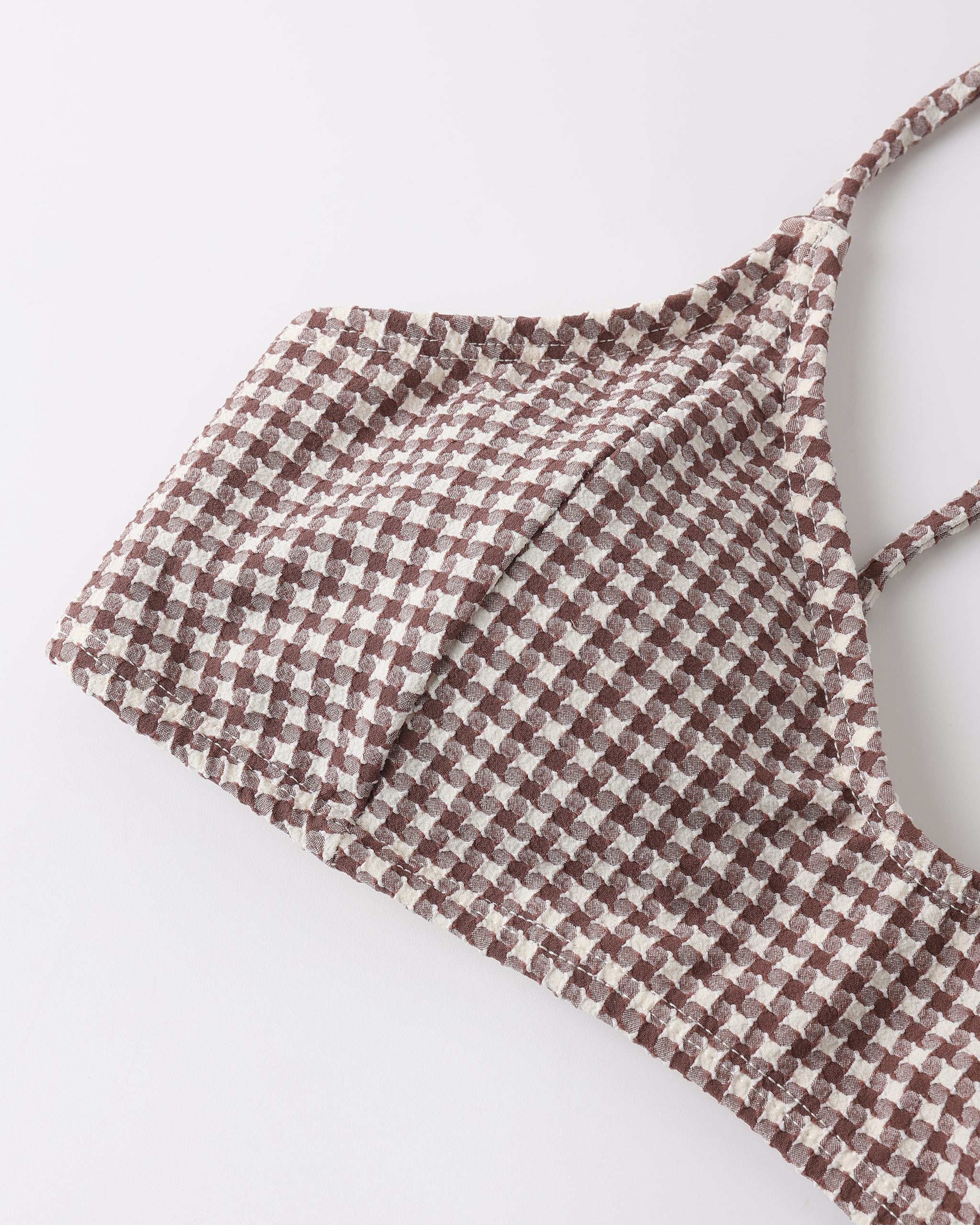 fabric details of Women's Alba Bikini Top Chocolate Houndstooth by Rylee Cru