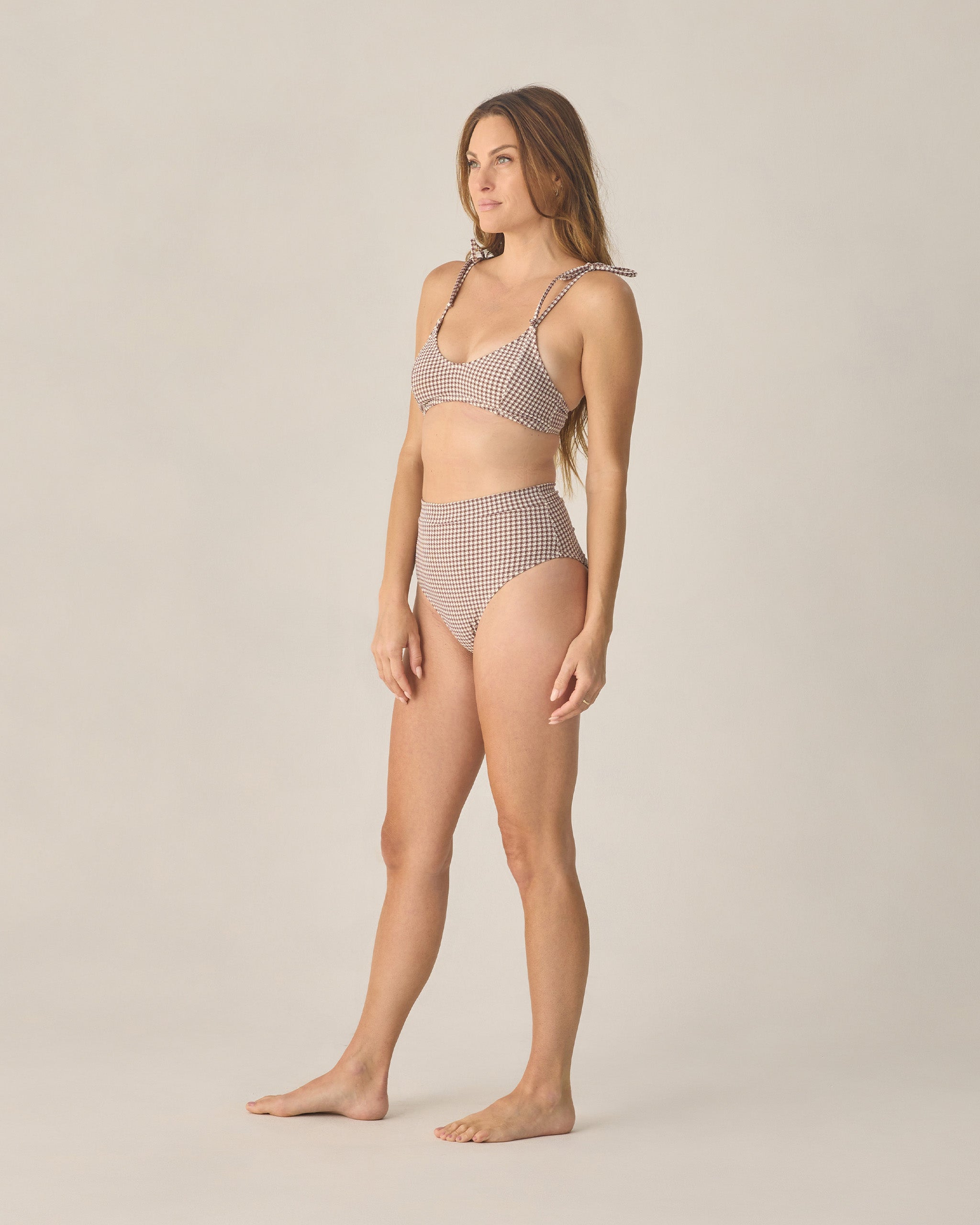 Women's Banded High Cut Bikini Bottom Chocolate Houndstooth by Rylee + Cru