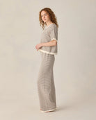 Women's Boxy Crop Knit Tee Chocolate Stripe by Rylee & Cru - matching top and pants