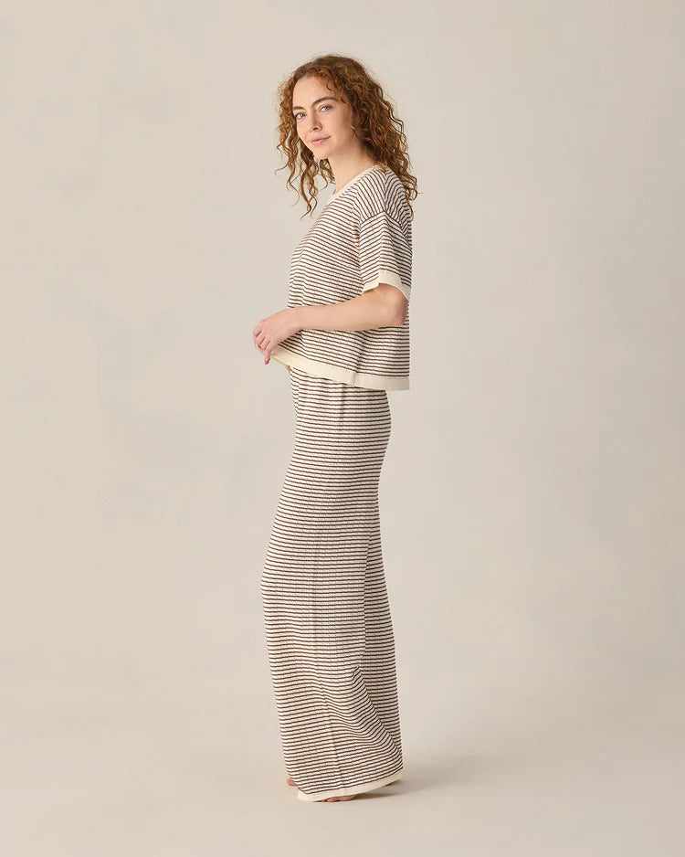 Women's Boxy Crop Knit Tee Chocolate Stripe by Rylee & Cru - matching top and pants
