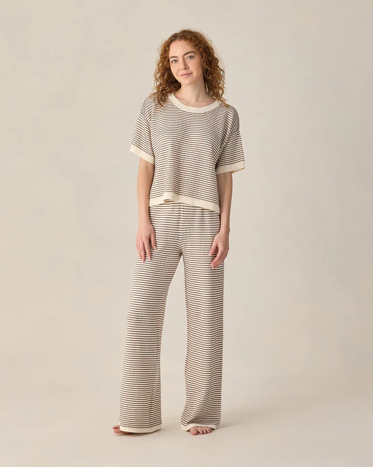 Women's Boxy Crop Knit Tee Chocolate Stripe by Rylee & Cru