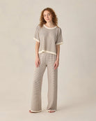 Women's Boxy Crop Knit Tee Chocolate Stripe by Rylee & Cru