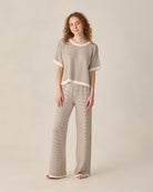 womens knit pants 100% cotton brown and white stripe by Rylee & Cru
