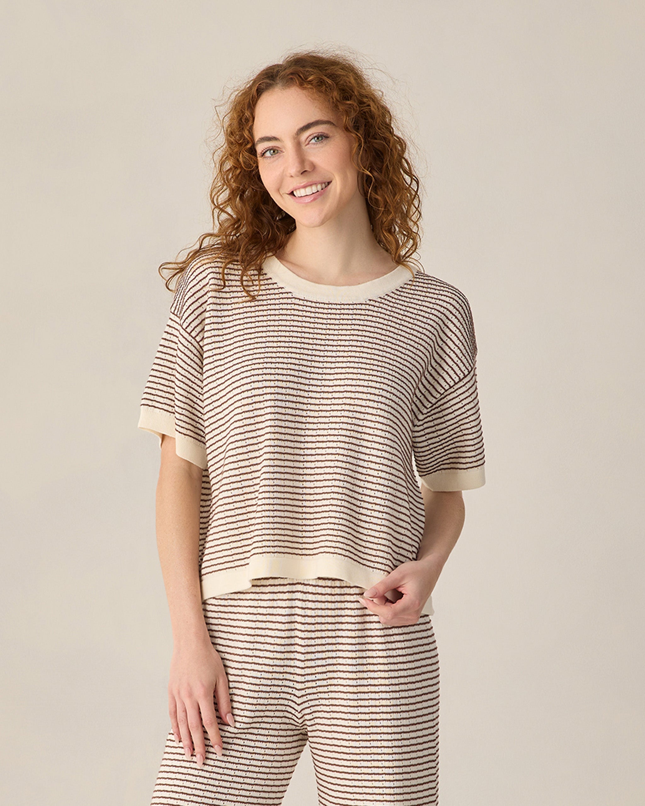 Women's Knit Wide Leg Pant Chocolate Stripe by Rylee & Cru
