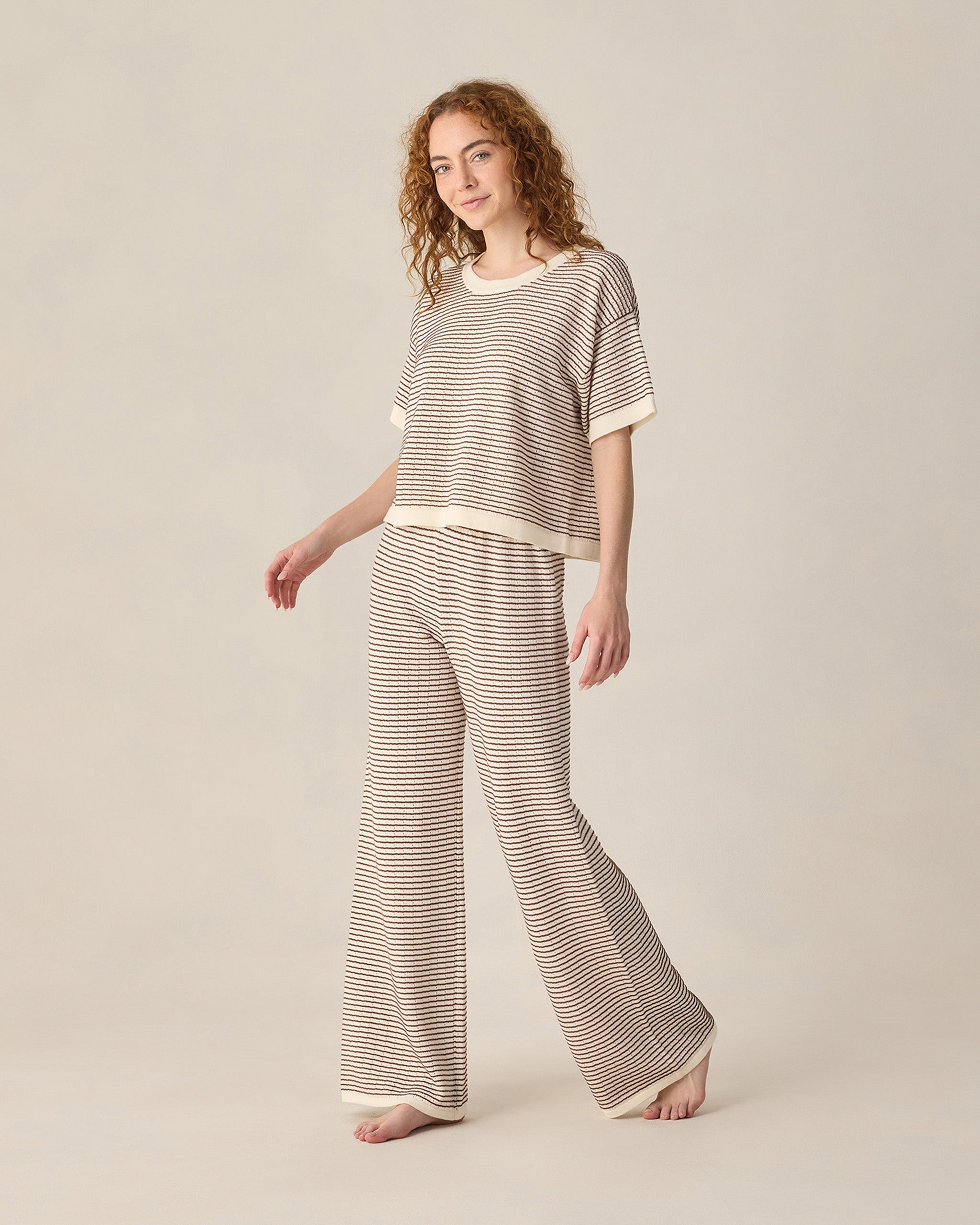 Women's Knit Wide Leg Pant Chocolate Stripe by Rylee & Cru