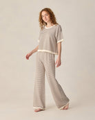 Women's Knit Wide Leg Pant Chocolate Stripe by Rylee & Cru