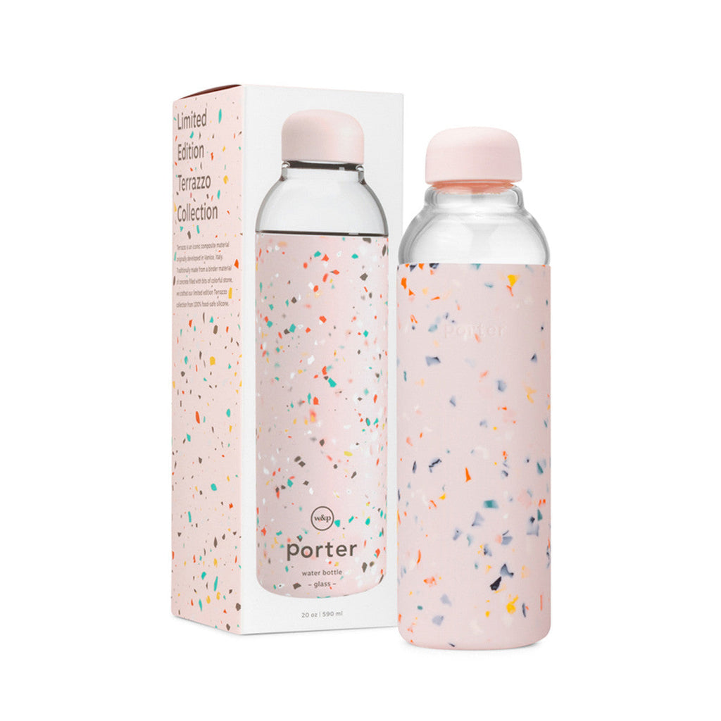 blush pink glass water bottle by porter