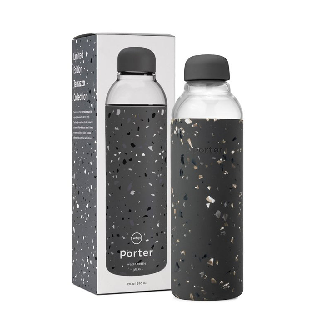glass water bottle by porter in black / charcoal colour 