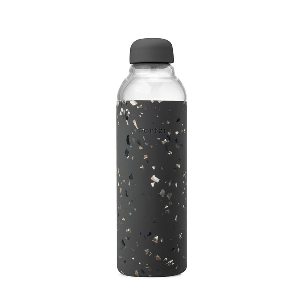 glass water bottle by porter in charcoal / black colour