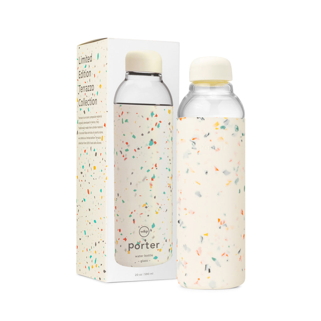 glass water bottle in cream / white by porter